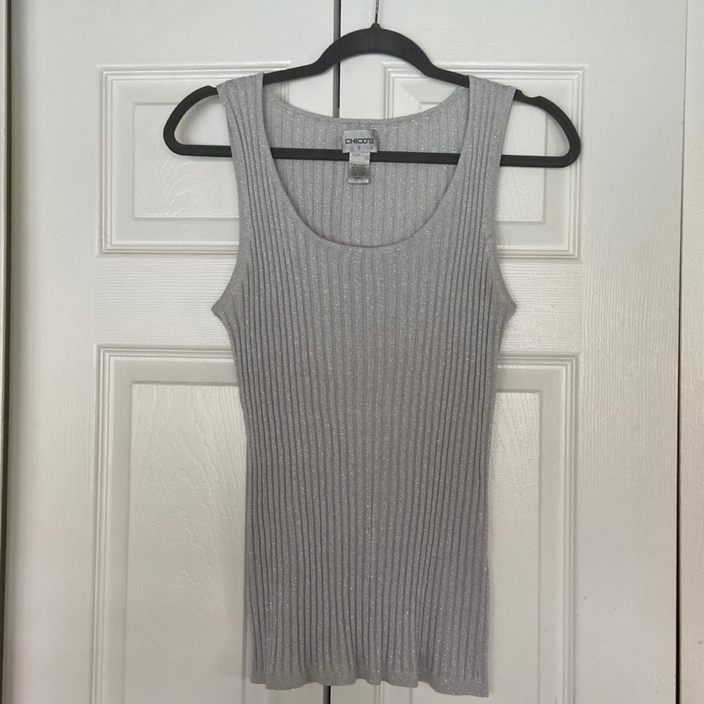 Chicos ribbed silver grey shimmer sweater tank size 2